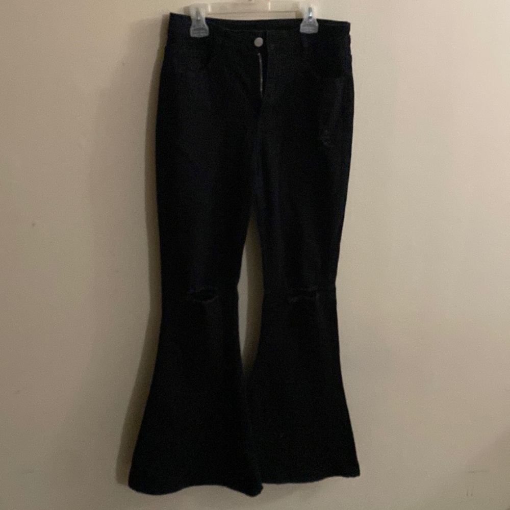 Black ripped flare jeans